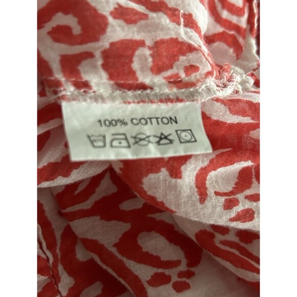 FLORA Rock Flower Paper Sz MEDIUM Red White Ikat Print Top Tunic 100% Cotton EUC - Picture 12 of 13